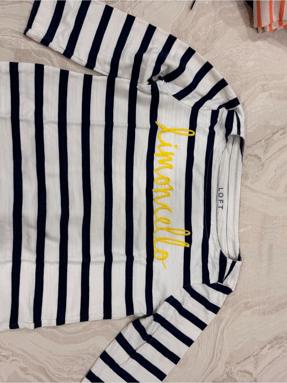 LOFT Women’s Navy & White Striped 'Limoncello' Long-Sleeve Top - Yellow Script